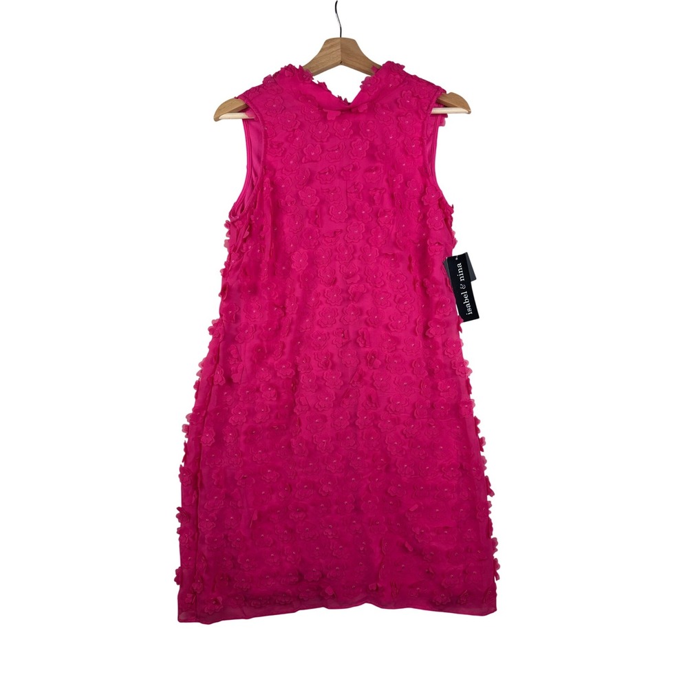New Isabel & Nina 3D Flower Mock Neck Sleeveless Dress size Small Petite Pink